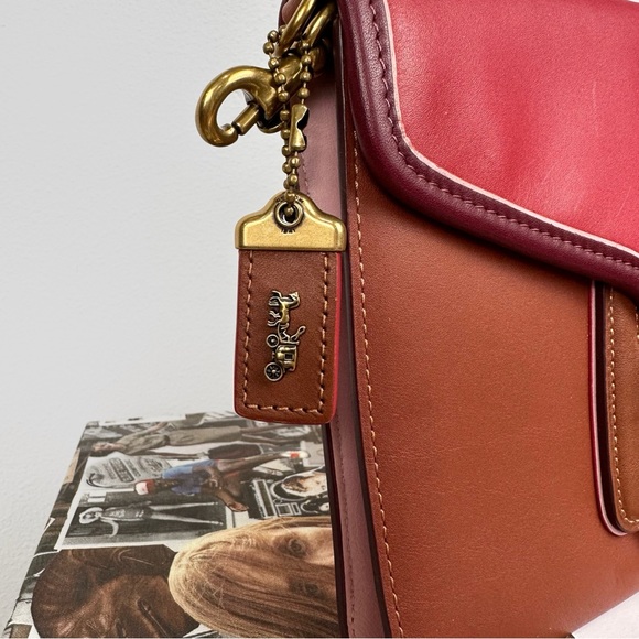 Coach Courier Wristlet In Colorblock Leather Brass/Red Apple Multi - Picture 7 of 9